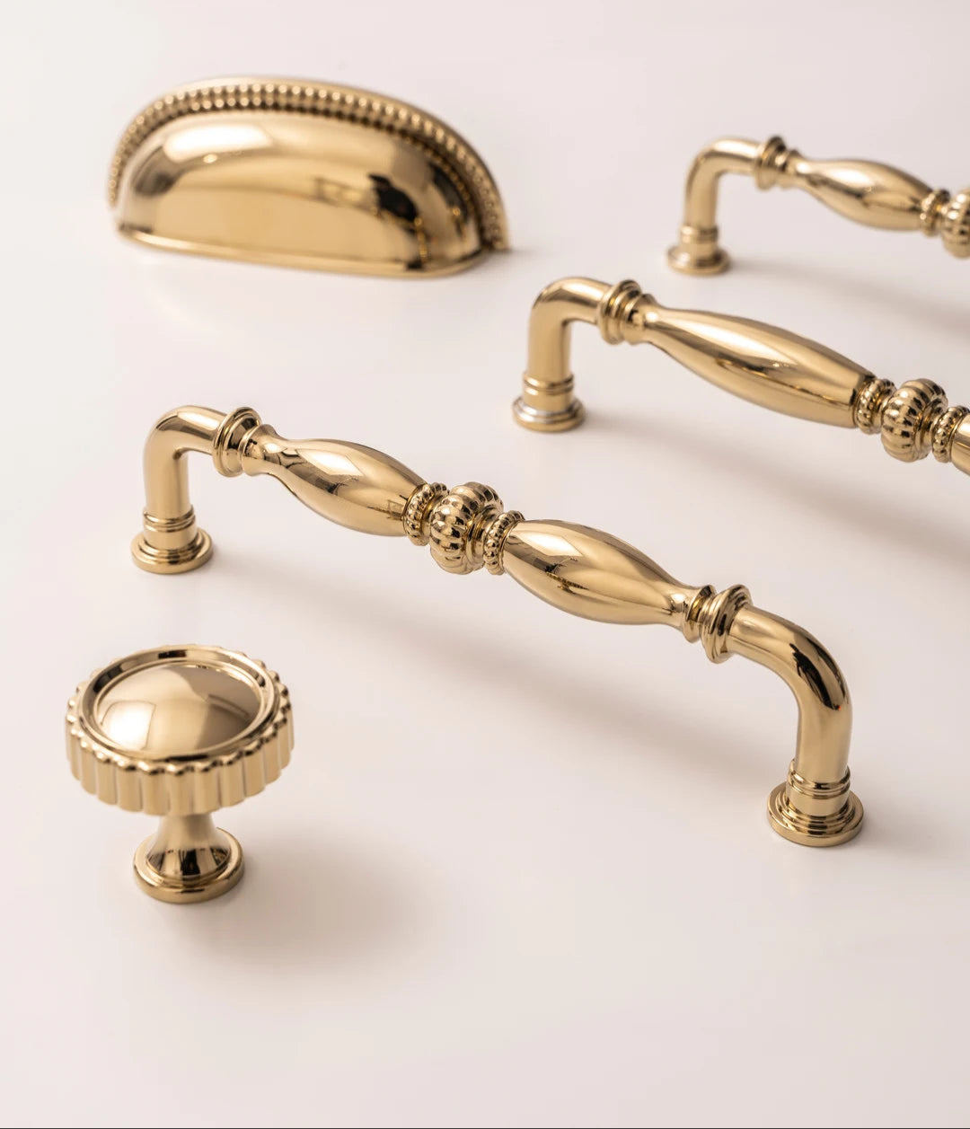 Solid Brass Kitchen Cabinet Handle Bright PVD Gold Luxury Furniture Pull Wardrobe Dresser Drawer Knob