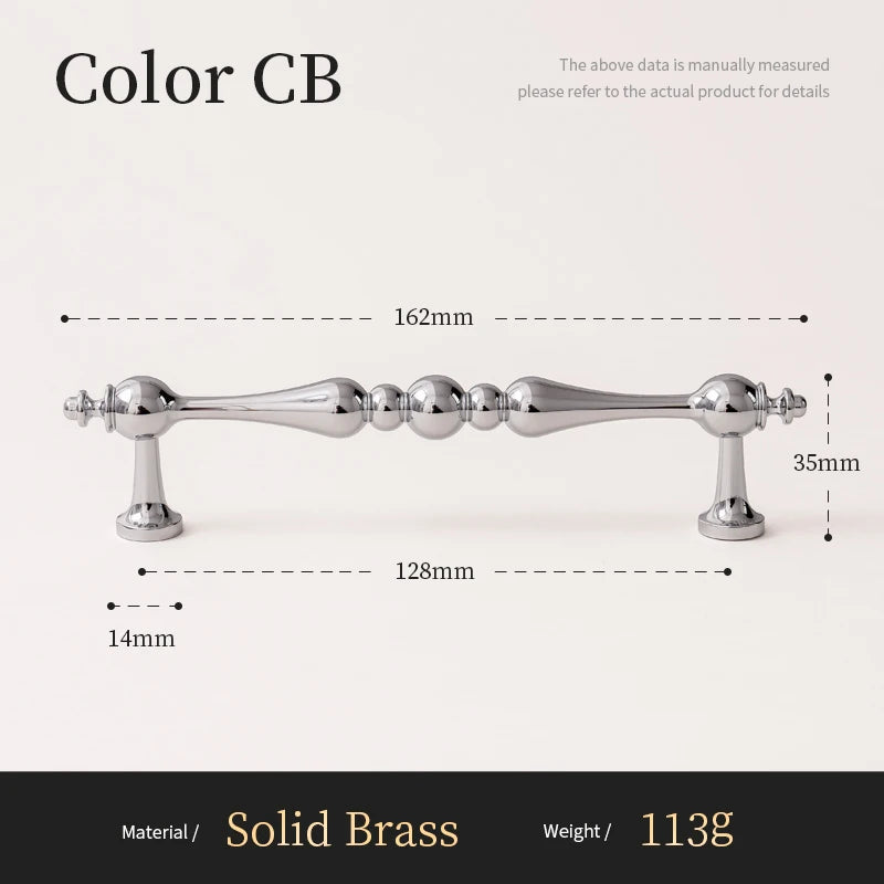 Chrome Brass Kitchen Cabinet Handles Solid Silver Copper Wardrobe Pulls Furniture Handle Dresser Drawer Knobs