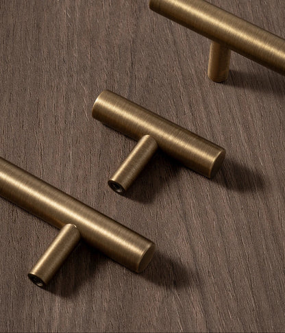Antique Brass Solid T Bar Cabinet Minimalist Long Handles Bronze Kitchen Cabinet Pulls Dresser Drawer Knobs