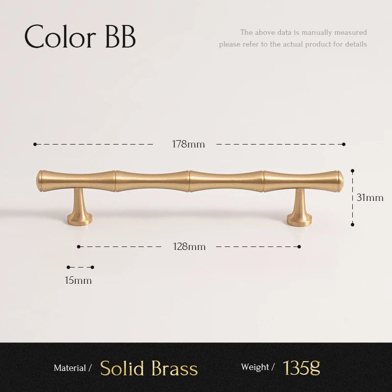Solid Brushed Brass Handle Bamboo Kitchen Cabinet Pull Wardrobe Drawer Knob