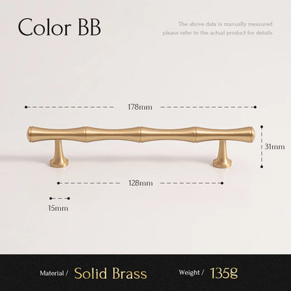 Solid Brushed Brass Handle Bamboo Kitchen Cabinet Pull Wardrobe Drawer Knob