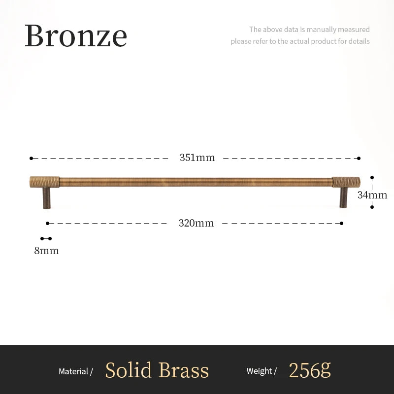Solid Brass Furniture Handles Cross Knurled Single Hole Drawer Knobs T Bar Bronze Wardrobe Kitchen Cabinet Long Pulls