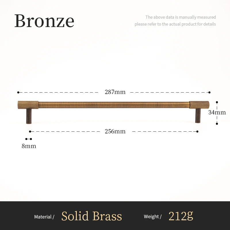 Solid Brass Furniture Handles Cross Knurled Single Hole Drawer Knobs T Bar Bronze Wardrobe Kitchen Cabinet Long Pulls