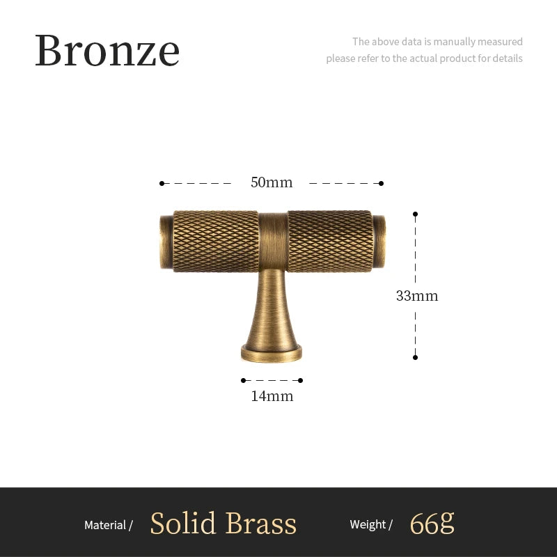 Solid Brass Furniture Handles Cross Knurled Single Hole Drawer Knobs T Bar Bronze Wardrobe Kitchen Cabinet Long Pulls