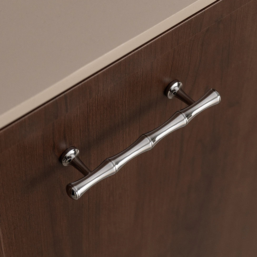 Solid Brass Handle Chrome Silver Bamboo Kitchen Cabinet Pull Wardrobe Drawer Knob