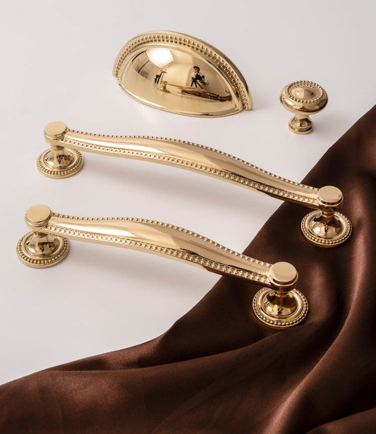Brass Kitchen Cabinet Pull PVD Bright Gold Bedroom Dressing Table Handle Wardrobe Drawer Knob Luxury Furniture Hardware