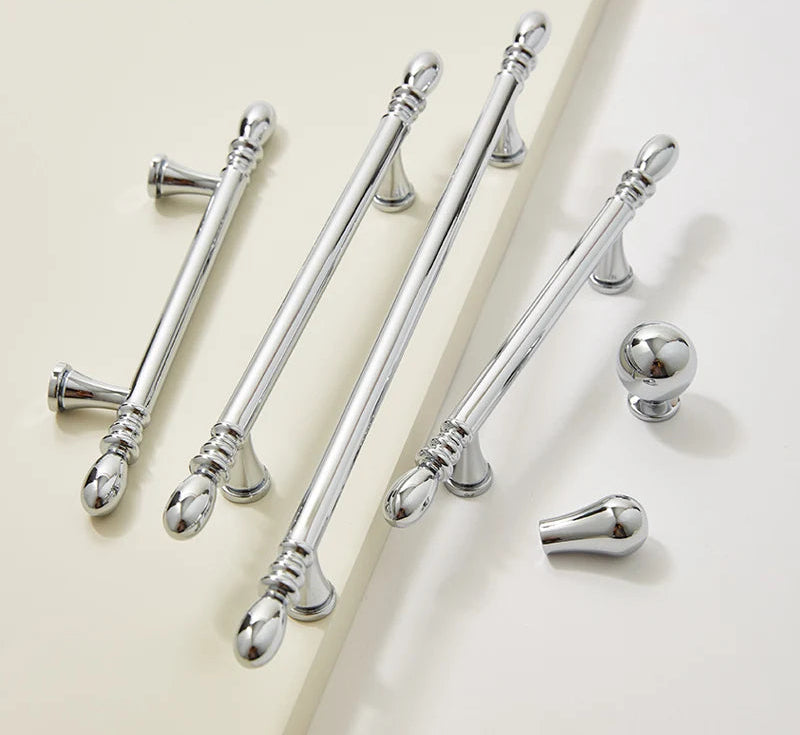 Brass Bright Silver Furniture Handles Nordic Modern Minimalist Chrome Luxury Wardrobe Kitchen Cabinet Closet Drawer Dresser Knob