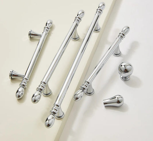 Brass Bright Silver Furniture Handles Nordic Modern Minimalist Chrome Luxury Wardrobe Kitchen Cabinet Closet Drawer Dresser Knob