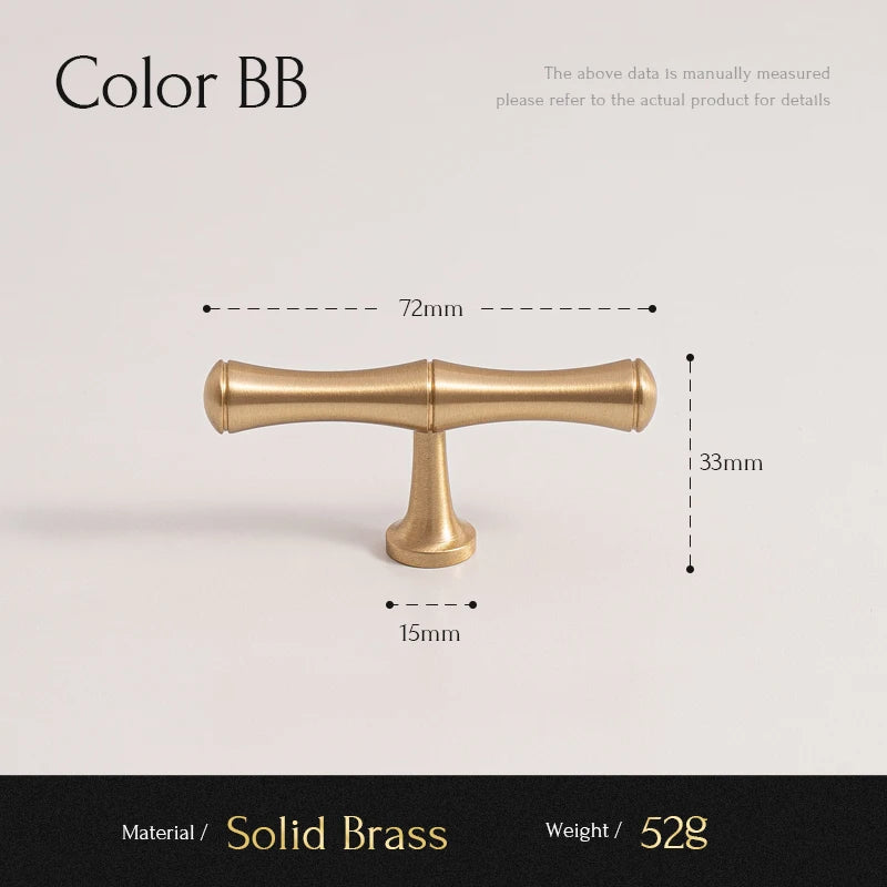 Solid Brushed Brass Handle Bamboo Kitchen Cabinet Pull Wardrobe Drawer Knob
