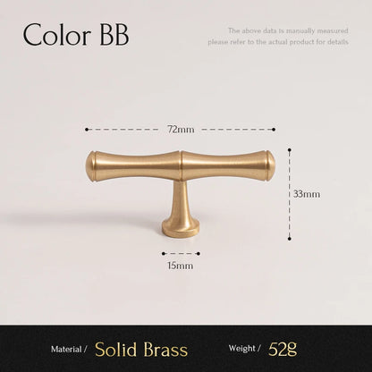 Solid Brushed Brass Handle Bamboo Kitchen Cabinet Pull Wardrobe Drawer Knob