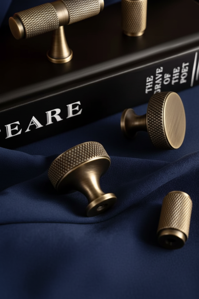 Luxe bronzen kastgreep met diamantstructuur - messing