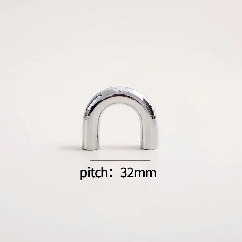 U-Shaped Chrome Furniture Handle Solid Brass Bright Silver Shell Drawer Knob Modern Simple T-Bar Cabinet Long Pull