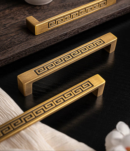 Solid Brushed Antique Brass Handles Chinese Style Kitchen Cabinet Pull Wardrobe Drawer Knob Furniture Handle