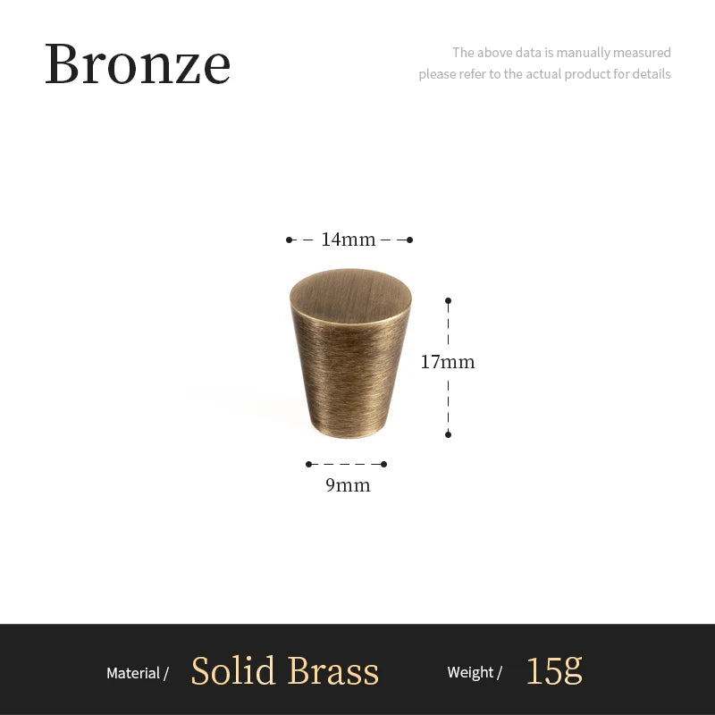 Antique Solid Brass Furniture Handles Modern Minimalist Conical Drawer Knob T-Bar Pull Bronze Kitchen Cabinet Handle
