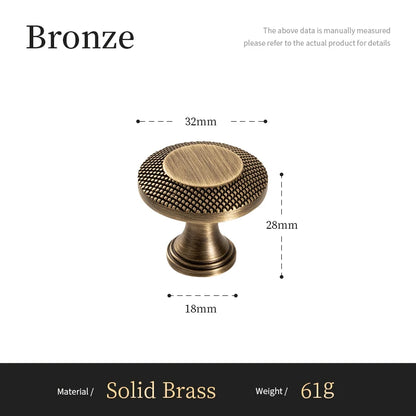 Antieke Messing T-Bar Kastgrepen met Knurled Grid – Vintage Bronzen Keukenaccessoires