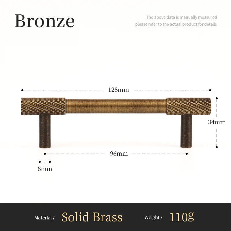 Solid Brass Furniture Handles Cross Knurled Single Hole Drawer Knobs T Bar Bronze Wardrobe Kitchen Cabinet Long Pulls