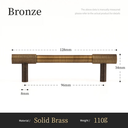 Solid Brass Furniture Handles Cross Knurled Single Hole Drawer Knobs T Bar Bronze Wardrobe Kitchen Cabinet Long Pulls