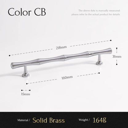 Solid Brass Handle Chrome Silver Bamboo Kitchen Cabinet Pull Wardrobe Drawer Knob