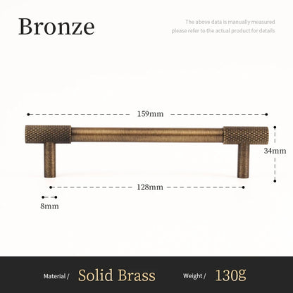 Solid Brass Furniture Handles Cross Knurled Single Hole Drawer Knobs T Bar Bronze Wardrobe Kitchen Cabinet Long Pulls