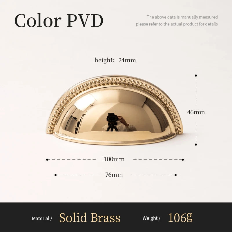 Brass Kitchen Cabinet Pull PVD Bright Gold Bedroom Dressing Table Handle Wardrobe Drawer Knob Luxury Furniture Hardware