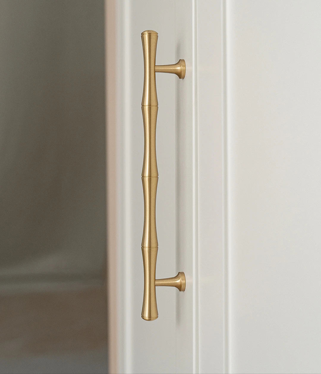 Solid Brushed Brass Handle Bamboo Kitchen Cabinet Pull Wardrobe Drawer Knob