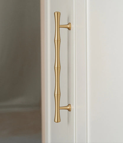 Solid Brushed Brass Handle Bamboo Kitchen Cabinet Pull Wardrobe Drawer Knob