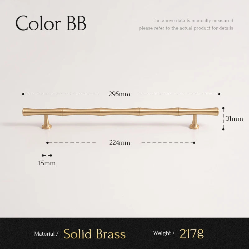 Solid Brushed Brass Handle Bamboo Kitchen Cabinet Pull Wardrobe Drawer Knob