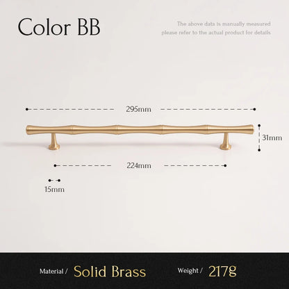 Solid Brushed Brass Handle Bamboo Kitchen Cabinet Pull Wardrobe Drawer Knob