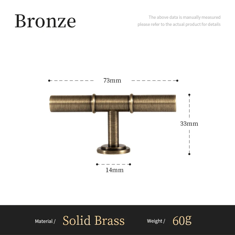 Antique Solid Brass Furniture Handles Modern Minimalist Conical Drawer Knob T-Bar Pull Bronze Kitchen Cabinet Handle