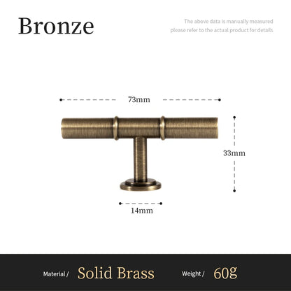 Antique Solid Brass Furniture Handles Modern Minimalist Conical Drawer Knob T-Bar Pull Bronze Kitchen Cabinet Handle