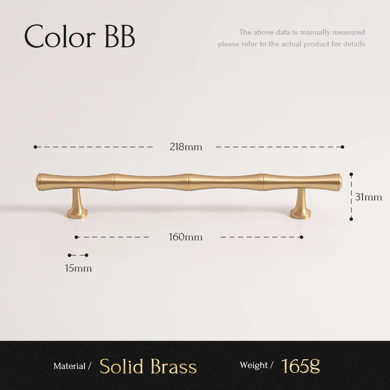 Solid Brushed Brass Handle Bamboo Kitchen Cabinet Pull Wardrobe Drawer Knob