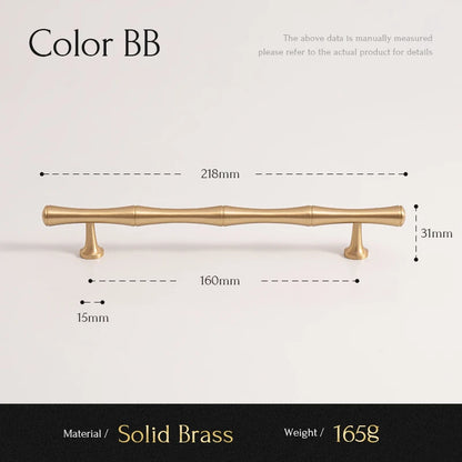 Solid Brushed Brass Handle Bamboo Kitchen Cabinet Pull Wardrobe Drawer Knob
