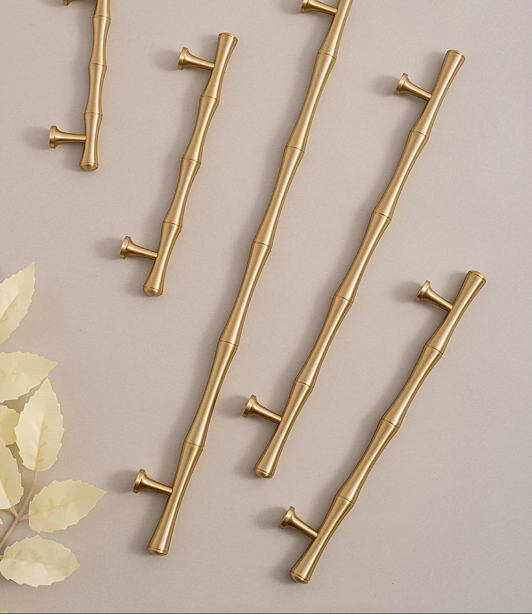 Solid Brushed Brass Handle Bamboo Kitchen Cabinet Pull Wardrobe Drawer Knob