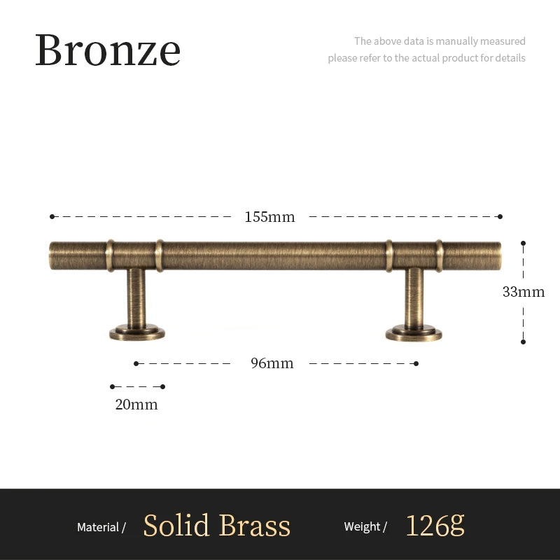Antique Solid Brass Furniture Handles Modern Minimalist Conical Drawer Knob T-Bar Pull Bronze Kitchen Cabinet Handle
