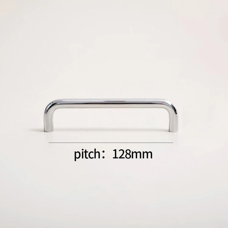 U-Shaped Chrome Furniture Handle Solid Brass Bright Silver Shell Drawer Knob Modern Simple T-Bar Cabinet Long Pull