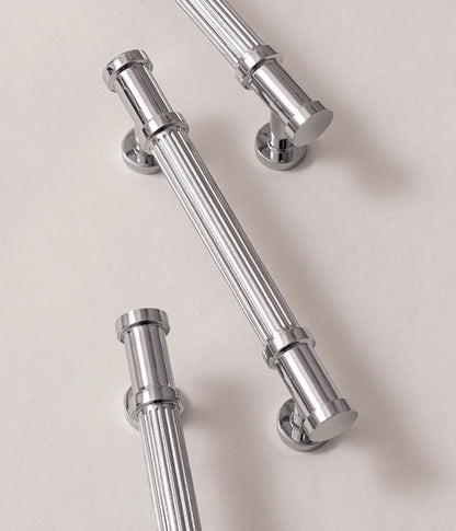 Solid Brass Luxury Furniture Handle Ribbed Romance Style Chrome Silver T-Bar Kitchen Cabinet Pull Wardrobe Door Copper Knob