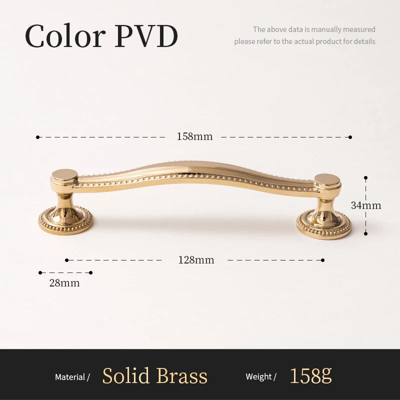 Brass Kitchen Cabinet Pull PVD Bright Gold Bedroom Dressing Table Handle Wardrobe Drawer Knob Luxury Furniture Hardware