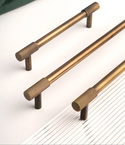 Solid Brass Furniture Handles Cross Knurled Single Hole Drawer Knobs T Bar Bronze Wardrobe Kitchen Cabinet Long Pulls