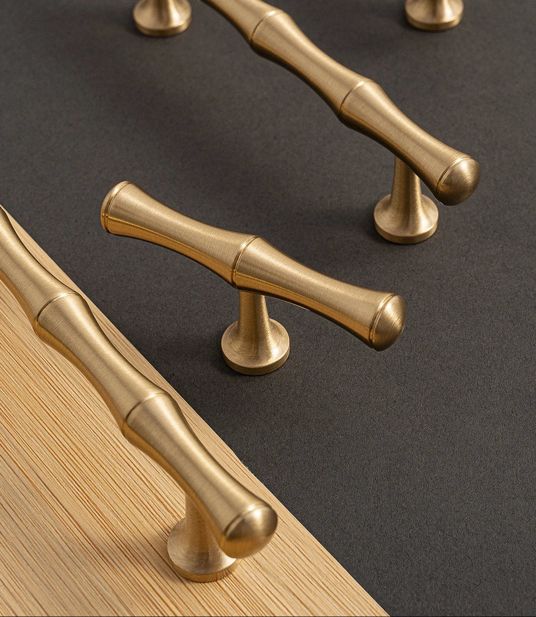 Solid Brushed Brass Handle Bamboo Kitchen Cabinet Pull Wardrobe Drawer Knob