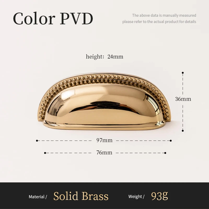 Solid Brass Kitchen Cabinet Handle Bright PVD Gold Luxury Furniture Pull Wardrobe Dresser Drawer Knob