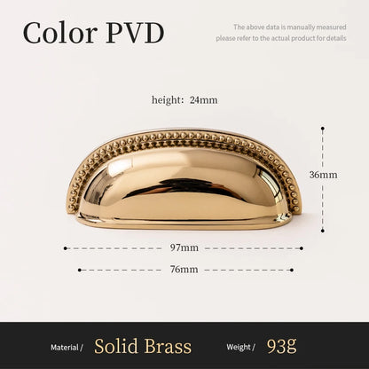 Solid Brass Kitchen Cabinet Handle Bright PVD Gold Luxury Furniture Pull Wardrobe Dresser Drawer Knob