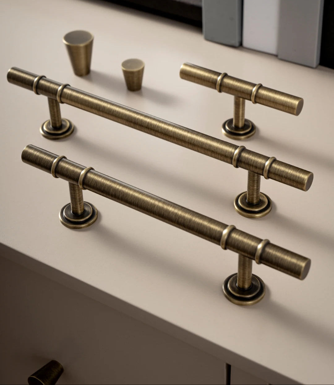 Antique Solid Brass Furniture Handles Modern Minimalist Conical Drawer Knob T-Bar Pull Bronze Kitchen Cabinet Handle