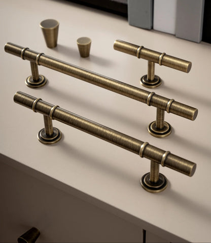 Antique Solid Brass Furniture Handles Modern Minimalist Conical Drawer Knob T-Bar Pull Bronze Kitchen Cabinet Handle