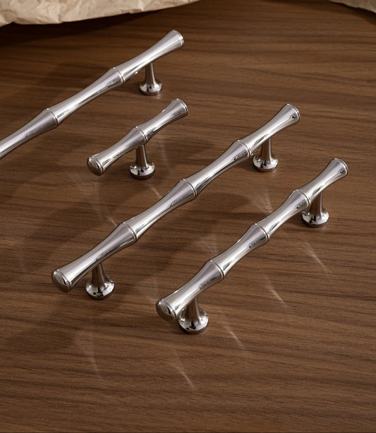 Solid Brass Handle Chrome Silver Bamboo Kitchen Cabinet Pull Wardrobe Drawer Knob