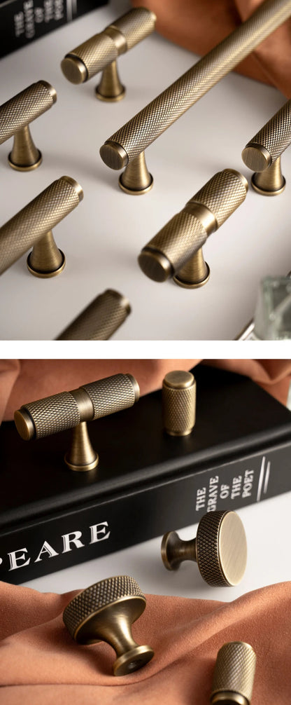 Luxe bronzen kastgreep met diamantstructuur - messing