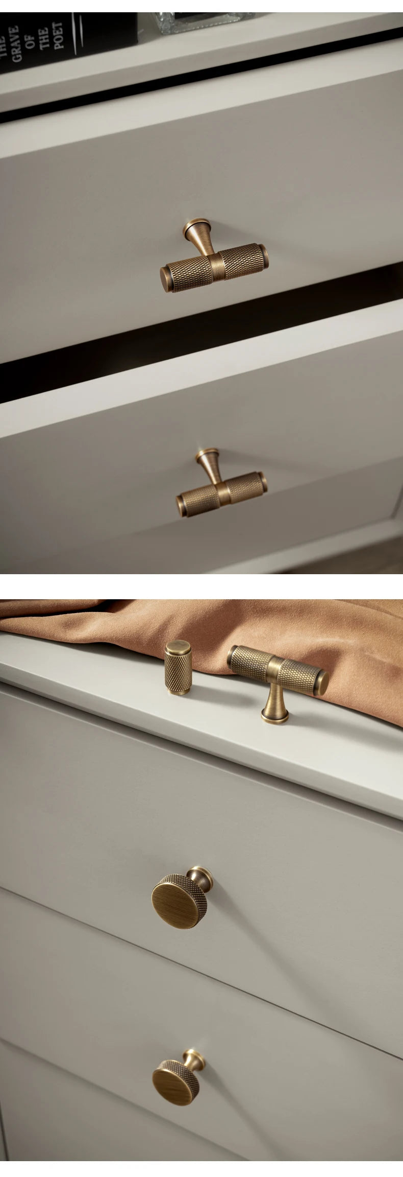 Luxe bronzen kastgreep met diamantstructuur - messing
