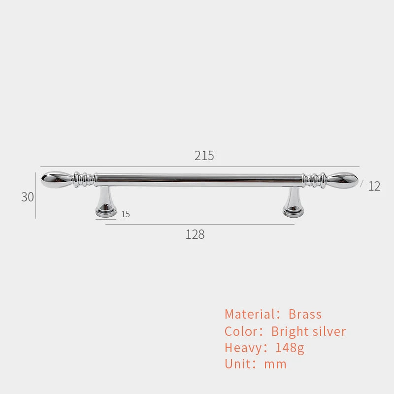 Brass Bright Silver Furniture Handles Nordic Modern Minimalist Chrome Luxury Wardrobe Kitchen Cabinet Closet Drawer Dresser Knob