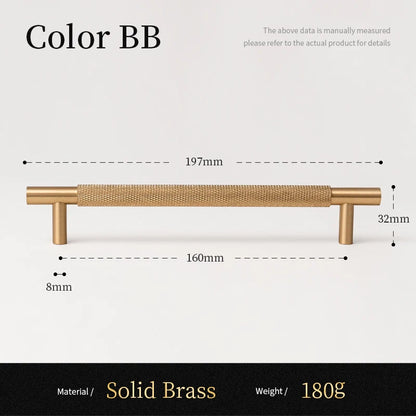 Solid Brushed Brass Handle Cross Knurled Kitchen Cabinet Pulls Wardrobe Drawer Knob