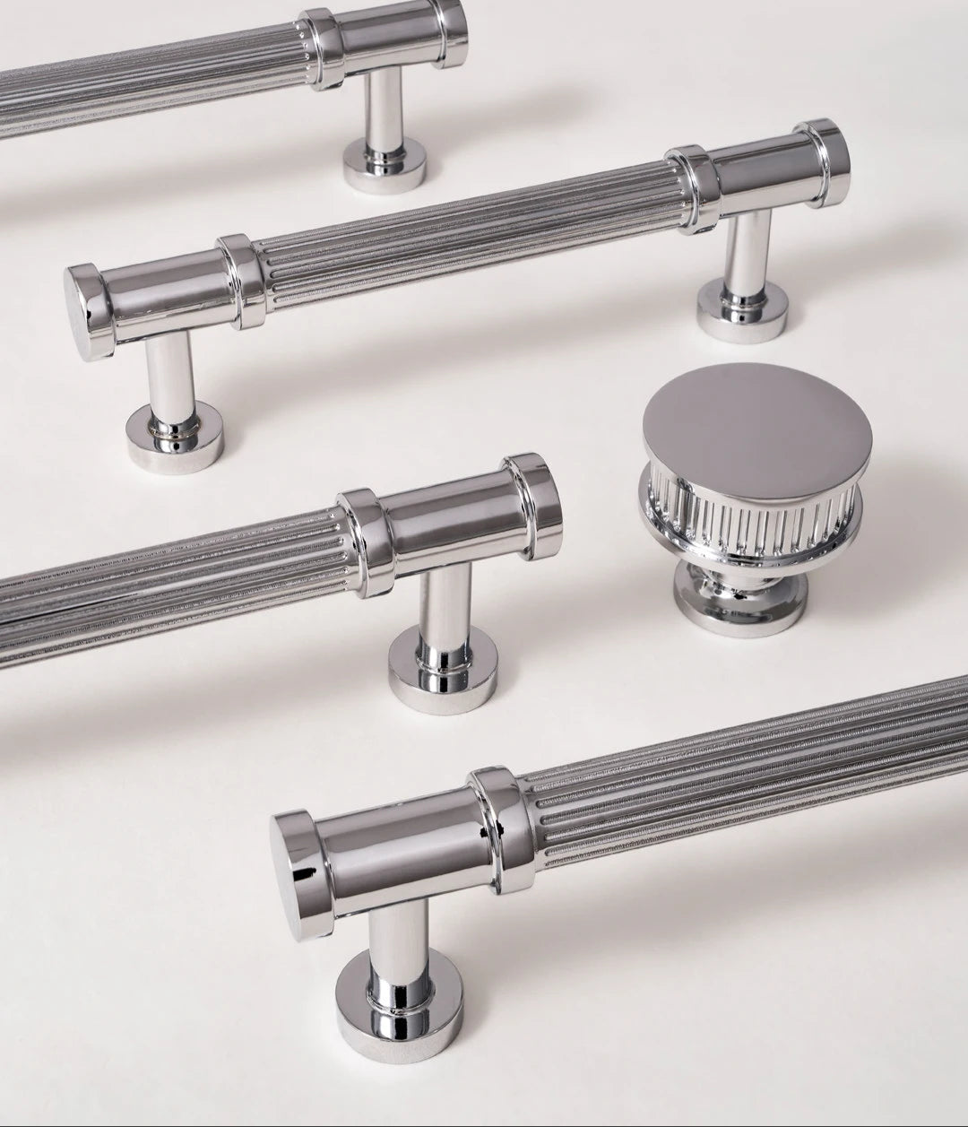 Solid Brass Luxury Furniture Handle Ribbed Romance Style Chrome Silver T-Bar Kitchen Cabinet Pull Wardrobe Door Copper Knob