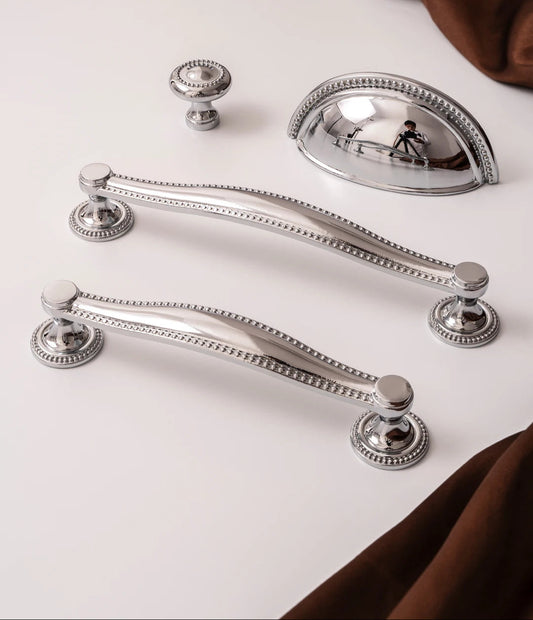 Solid Brass Cabinet Handle Chrome Silver Kitchen Cabinet Pull Wardrobe Dresser Drawer Knob Furniture Hardware Accessories